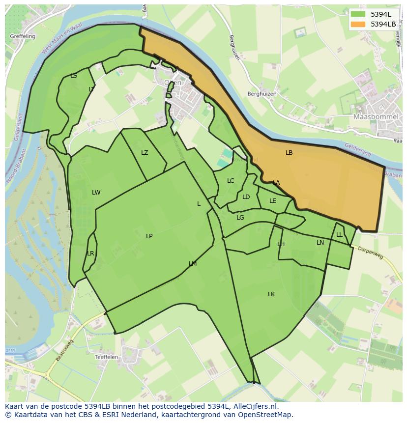 Afbeelding van het postcodegebied 5394 LB op de kaart.