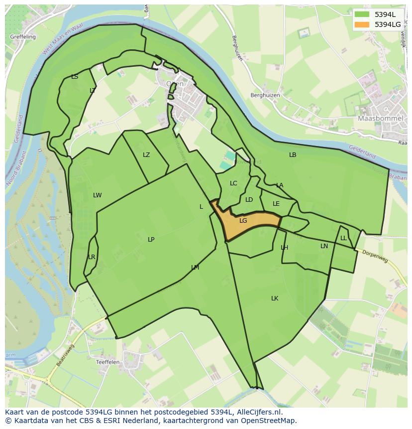 Afbeelding van het postcodegebied 5394 LG op de kaart.