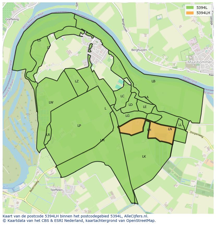 Afbeelding van het postcodegebied 5394 LH op de kaart.