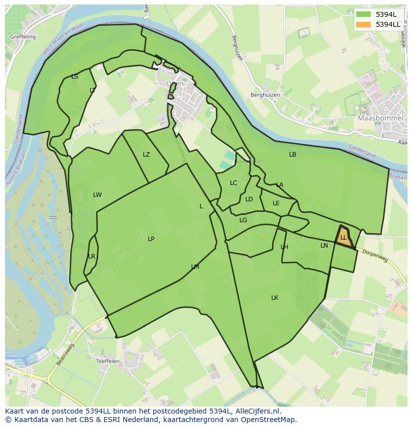 Afbeelding van het postcodegebied 5394 LL op de kaart.