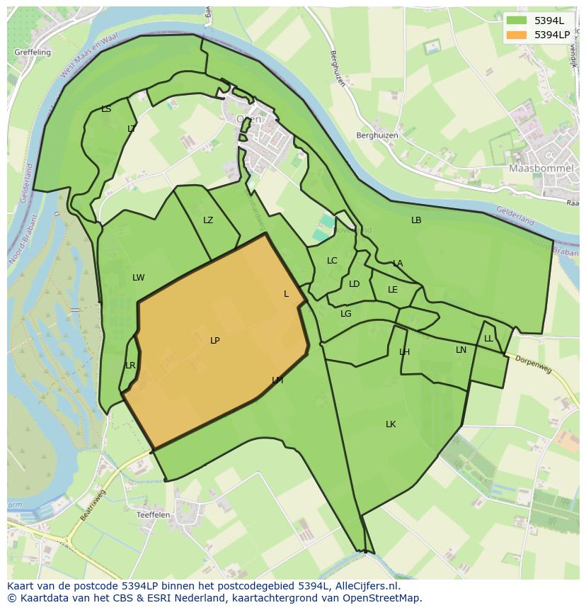 Afbeelding van het postcodegebied 5394 LP op de kaart.