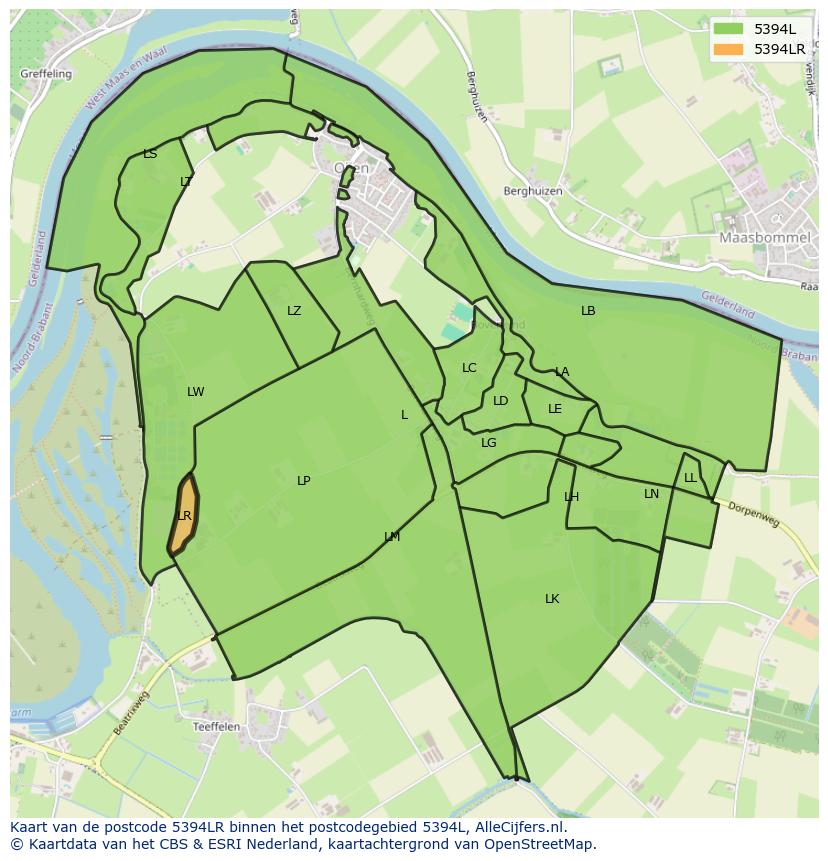 Afbeelding van het postcodegebied 5394 LR op de kaart.