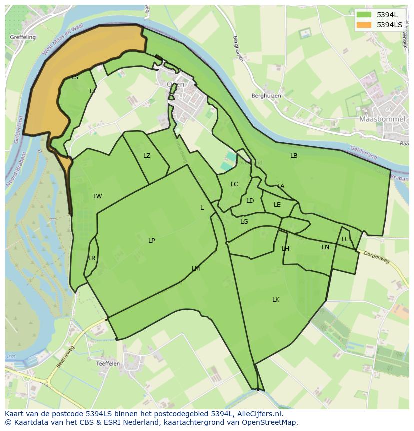 Afbeelding van het postcodegebied 5394 LS op de kaart.