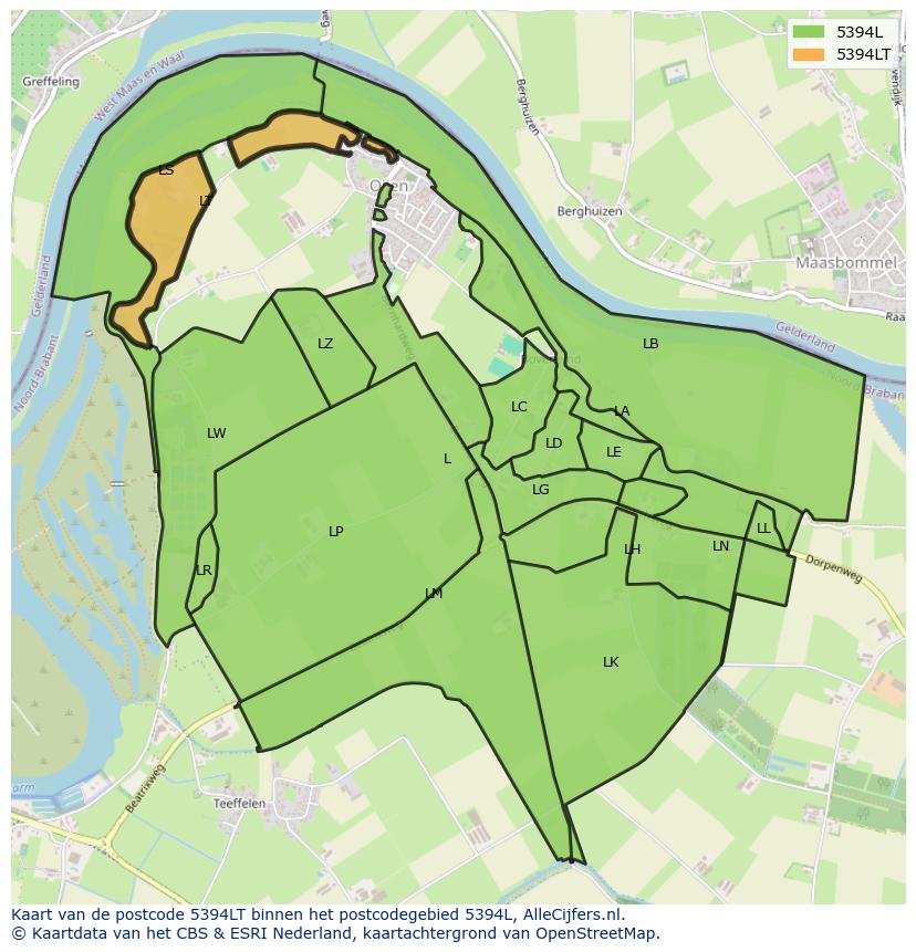 Afbeelding van het postcodegebied 5394 LT op de kaart.