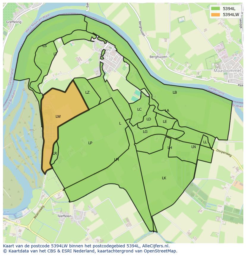 Afbeelding van het postcodegebied 5394 LW op de kaart.
