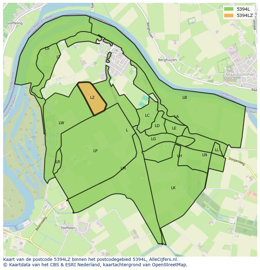 Afbeelding van het postcodegebied 5394 LZ op de kaart.