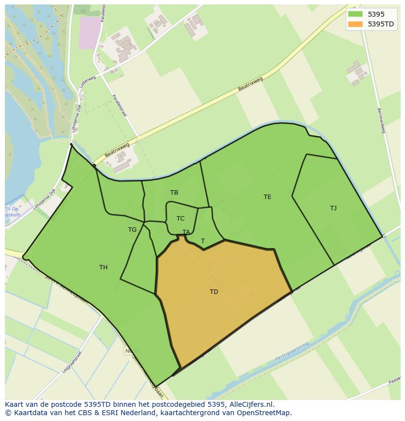 Afbeelding van het postcodegebied 5395 TD op de kaart.