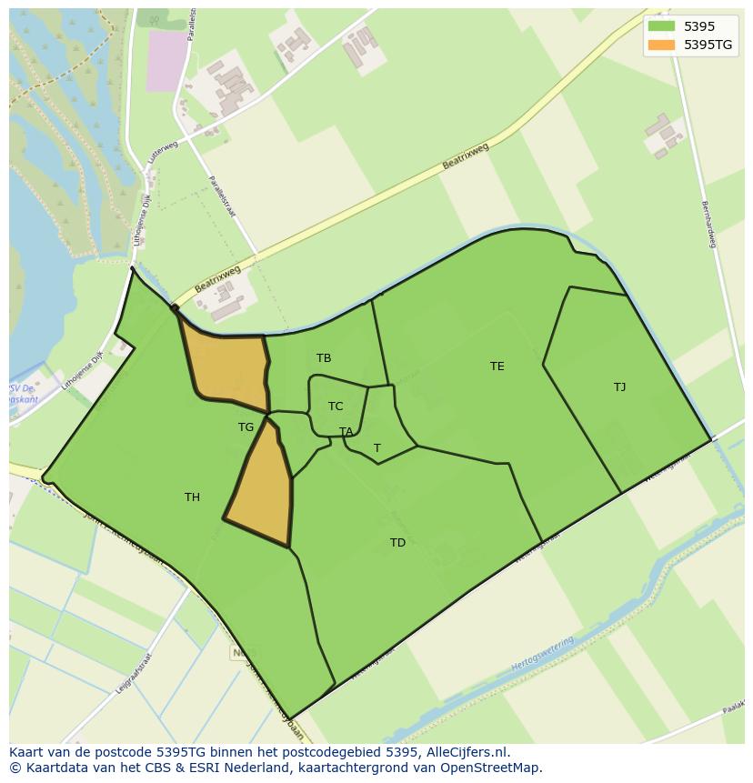 Afbeelding van het postcodegebied 5395 TG op de kaart.