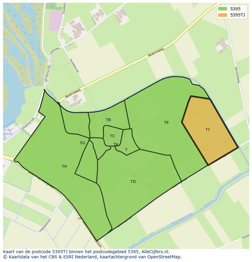 Afbeelding van het postcodegebied 5395 TJ op de kaart.