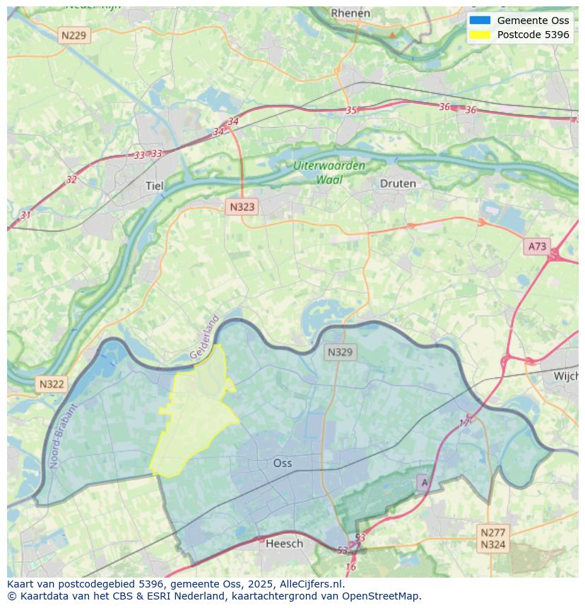 Afbeelding van het postcodegebied 5396 op de kaart.