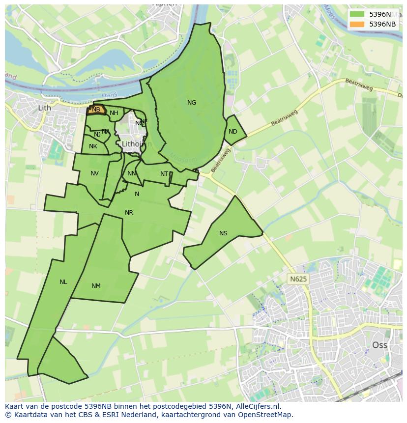 Afbeelding van het postcodegebied 5396 NB op de kaart.