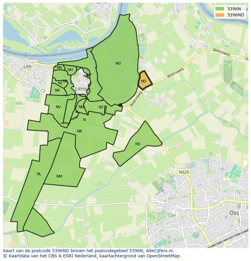Afbeelding van het postcodegebied 5396 ND op de kaart.