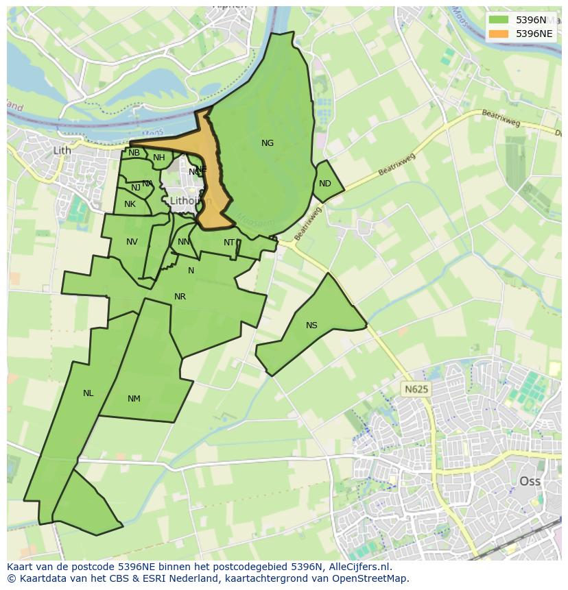 Afbeelding van het postcodegebied 5396 NE op de kaart.