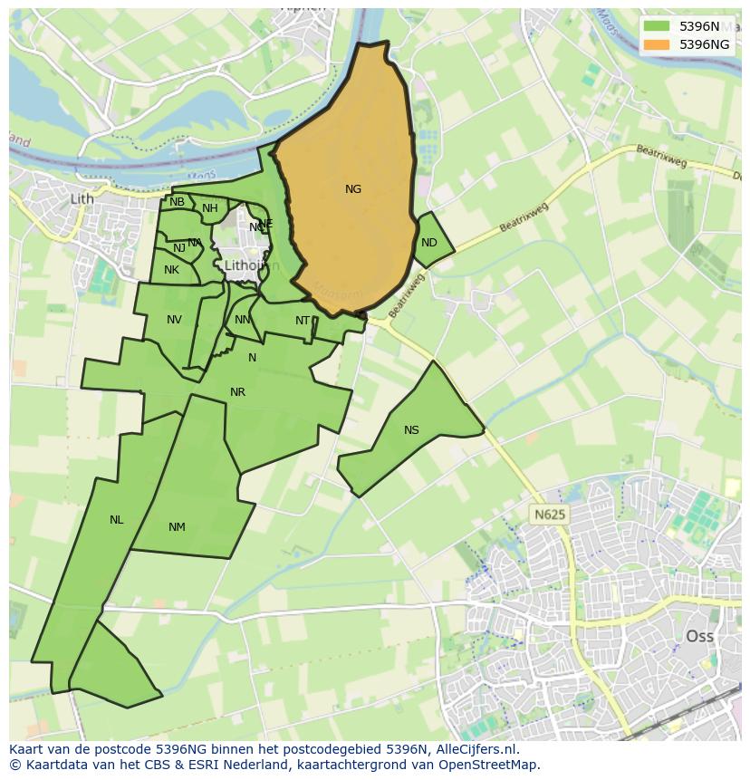 Afbeelding van het postcodegebied 5396 NG op de kaart.