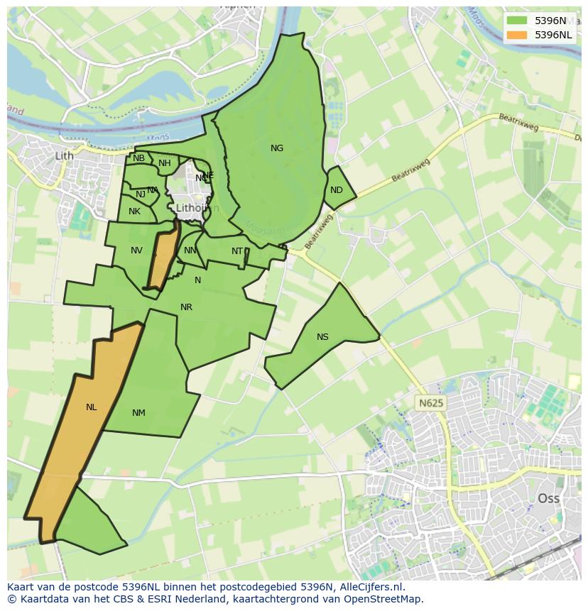 Afbeelding van het postcodegebied 5396 NL op de kaart.