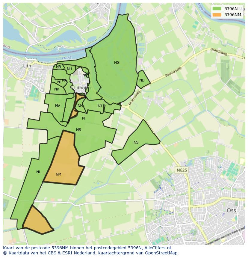 Afbeelding van het postcodegebied 5396 NM op de kaart.