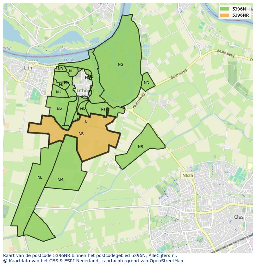 Afbeelding van het postcodegebied 5396 NR op de kaart.