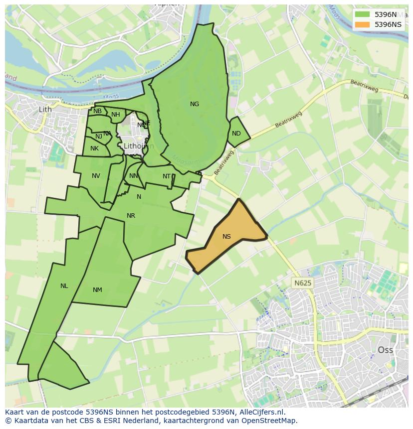 Afbeelding van het postcodegebied 5396 NS op de kaart.