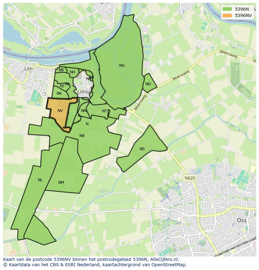 Afbeelding van het postcodegebied 5396 NV op de kaart.