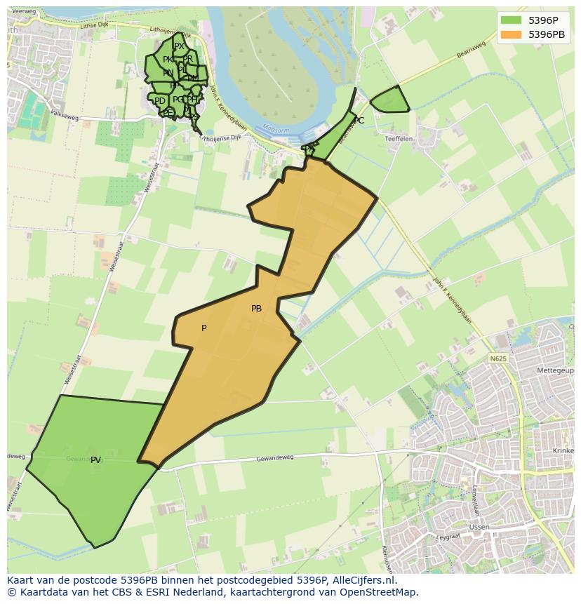 Afbeelding van het postcodegebied 5396 PB op de kaart.
