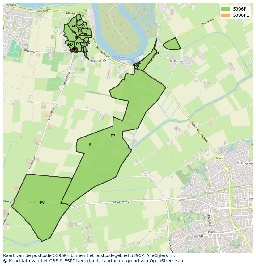 Afbeelding van het postcodegebied 5396 PE op de kaart.