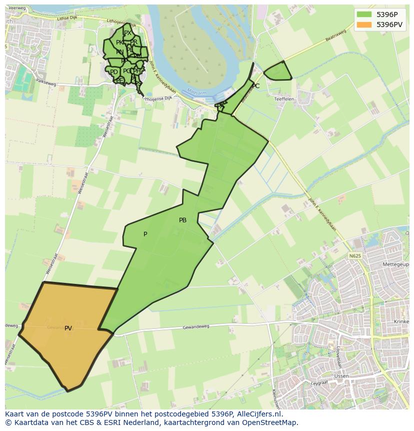 Afbeelding van het postcodegebied 5396 PV op de kaart.