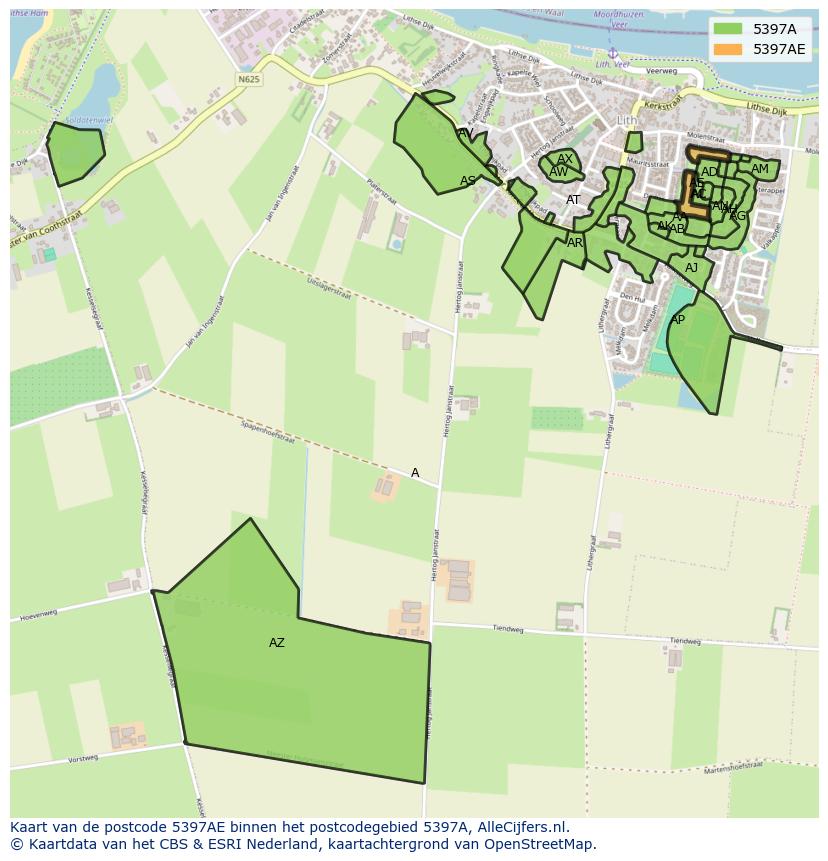 Afbeelding van het postcodegebied 5397 AE op de kaart.