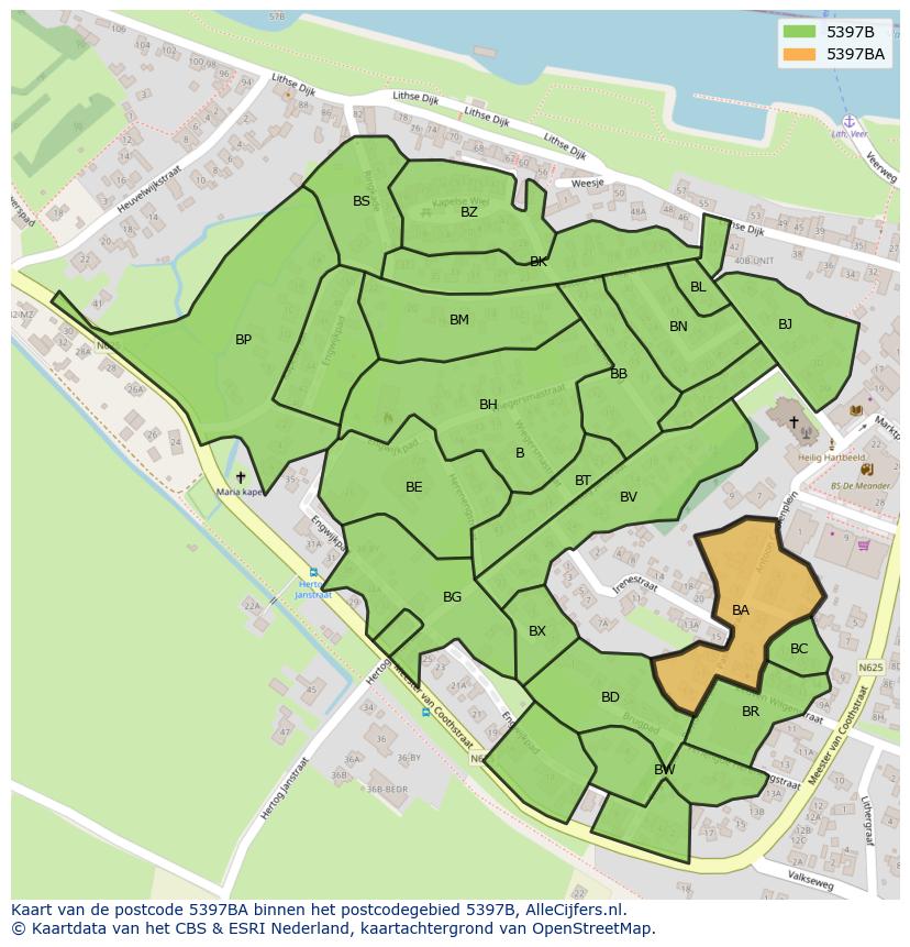 Afbeelding van het postcodegebied 5397 BA op de kaart.
