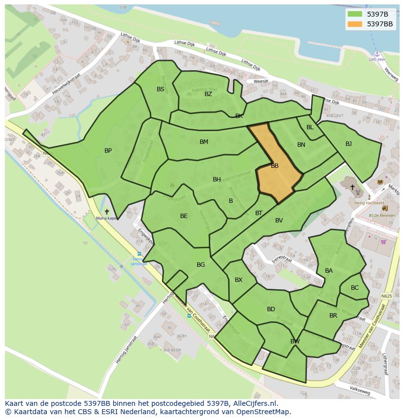 Afbeelding van het postcodegebied 5397 BB op de kaart.