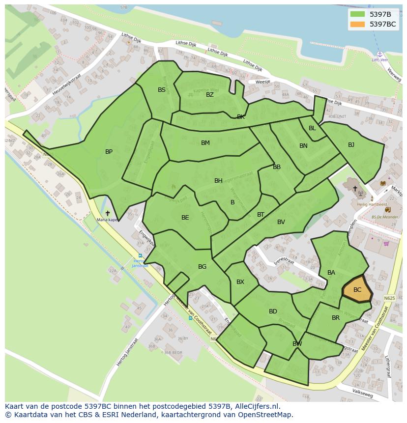 Afbeelding van het postcodegebied 5397 BC op de kaart.