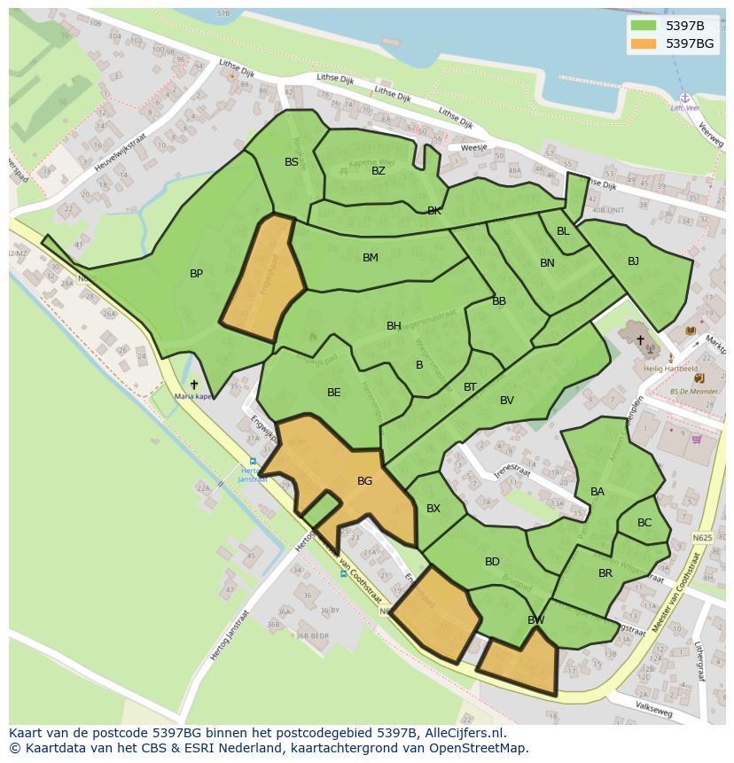 Afbeelding van het postcodegebied 5397 BG op de kaart.