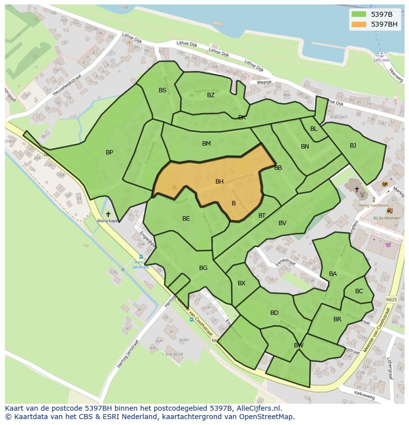 Afbeelding van het postcodegebied 5397 BH op de kaart.