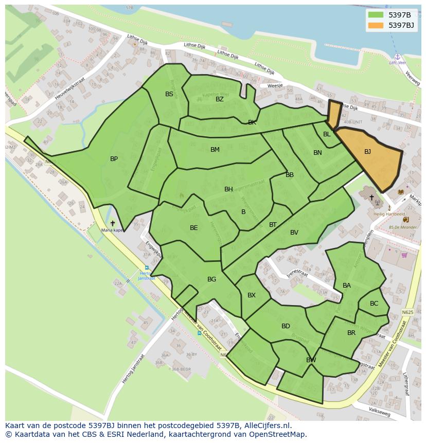 Afbeelding van het postcodegebied 5397 BJ op de kaart.