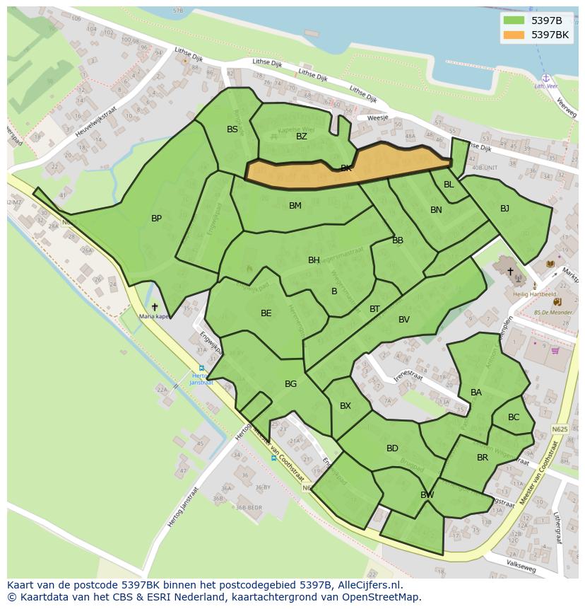 Afbeelding van het postcodegebied 5397 BK op de kaart.