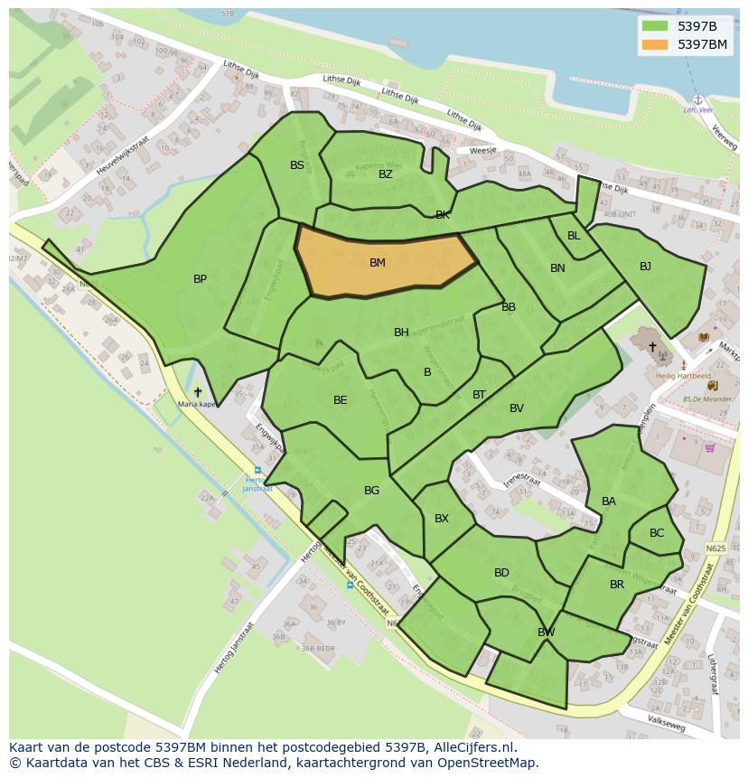 Afbeelding van het postcodegebied 5397 BM op de kaart.