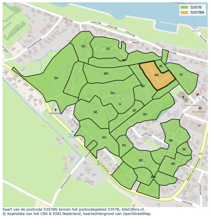 Afbeelding van het postcodegebied 5397 BN op de kaart.