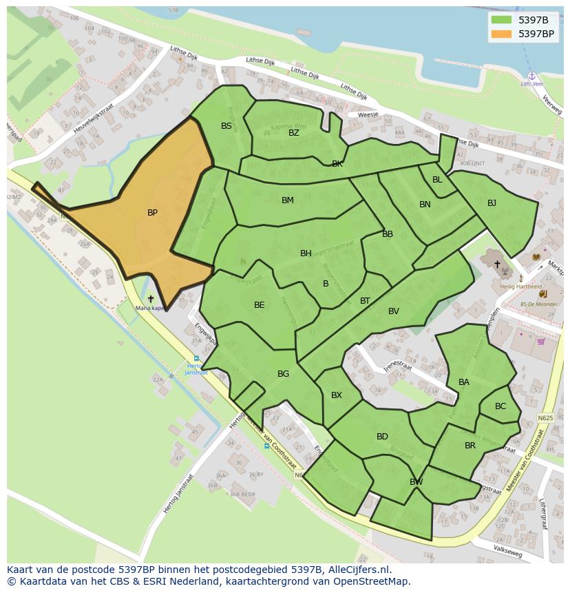 Afbeelding van het postcodegebied 5397 BP op de kaart.