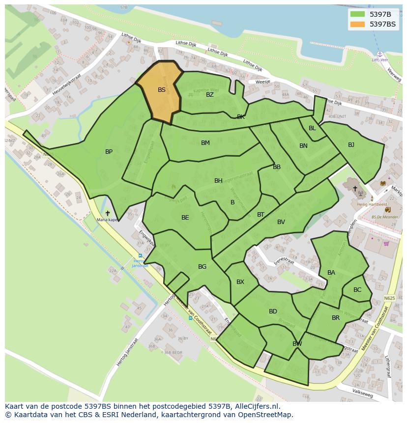 Afbeelding van het postcodegebied 5397 BS op de kaart.