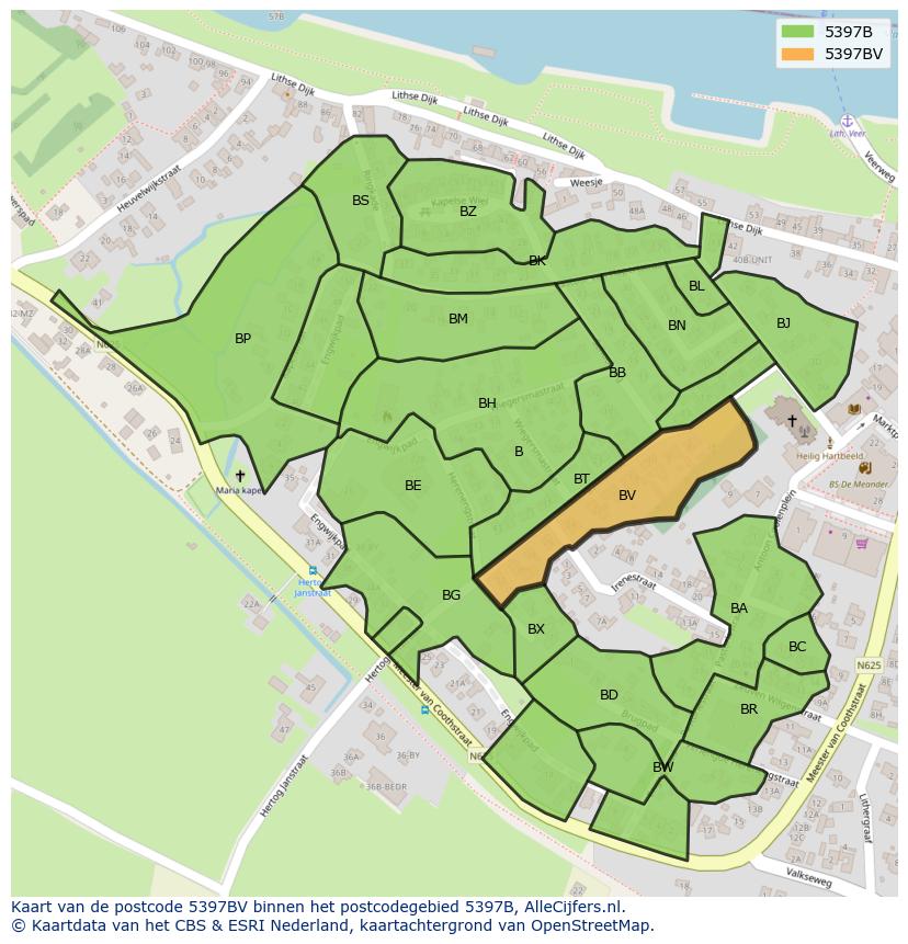 Afbeelding van het postcodegebied 5397 BV op de kaart.