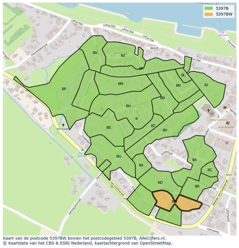Afbeelding van het postcodegebied 5397 BW op de kaart.