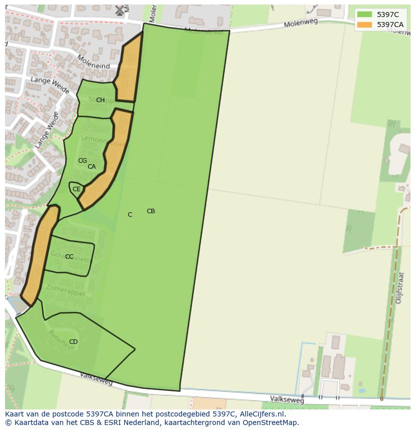 Afbeelding van het postcodegebied 5397 CA op de kaart.