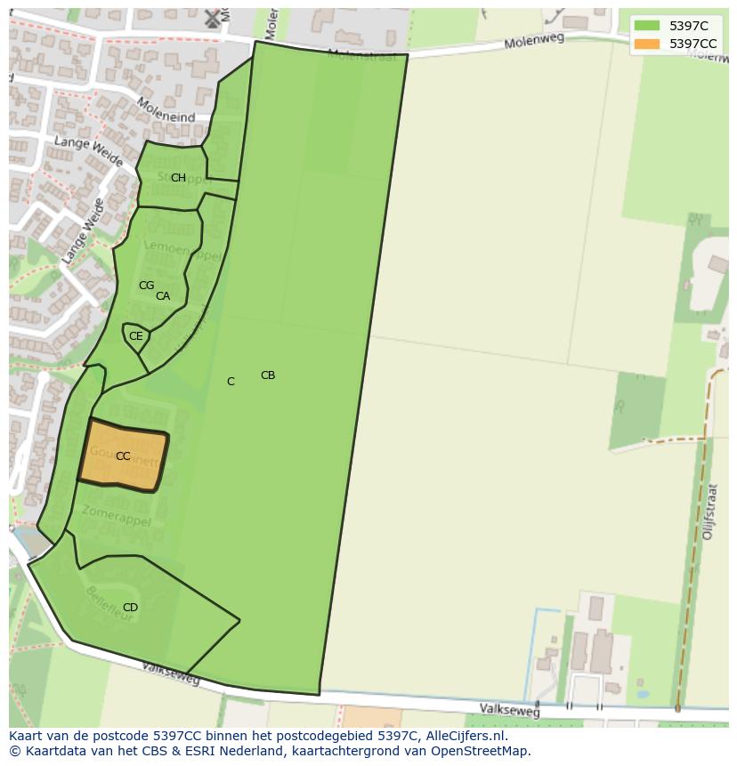 Afbeelding van het postcodegebied 5397 CC op de kaart.