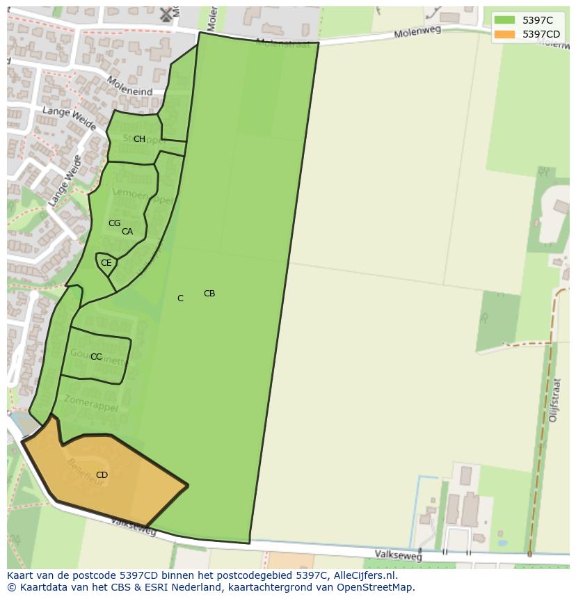 Afbeelding van het postcodegebied 5397 CD op de kaart.