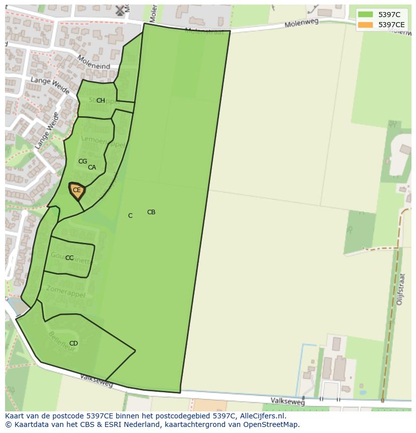 Afbeelding van het postcodegebied 5397 CE op de kaart.