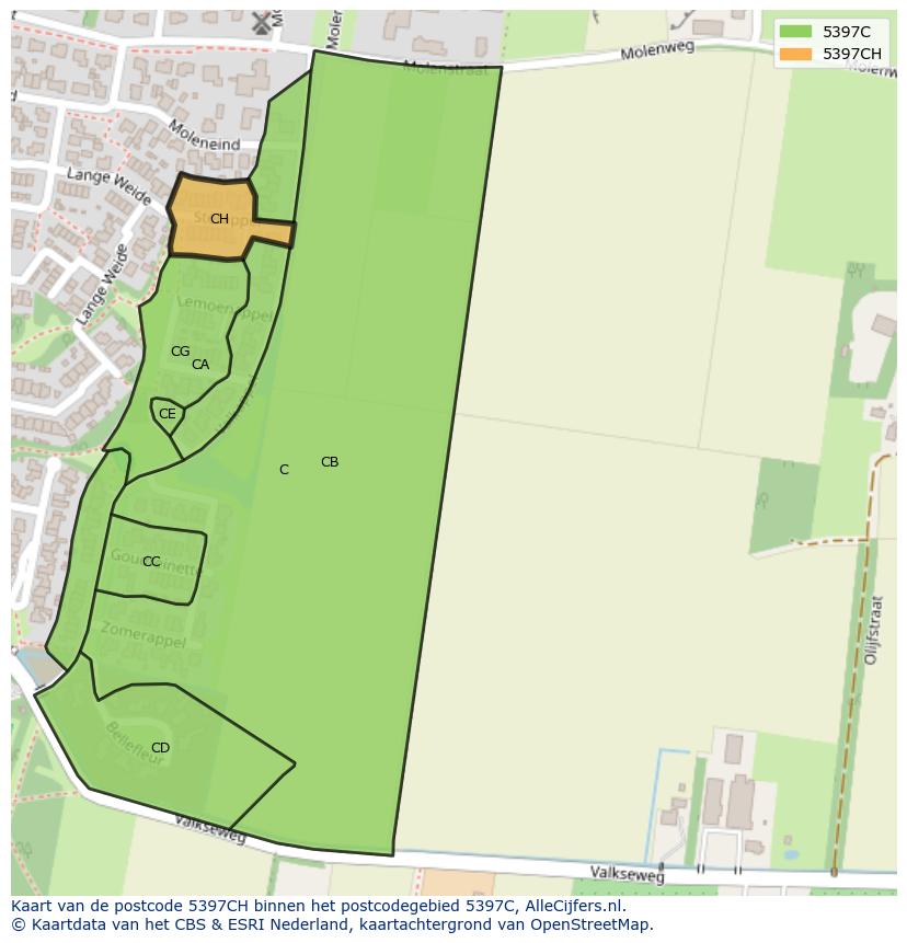 Afbeelding van het postcodegebied 5397 CH op de kaart.