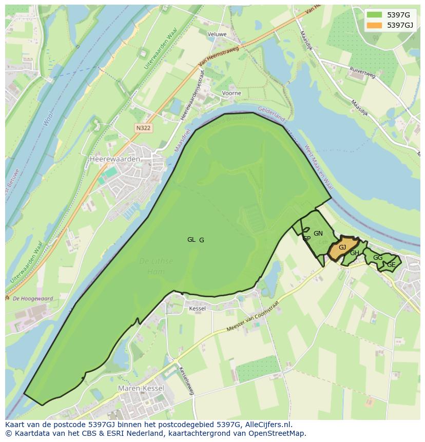 Afbeelding van het postcodegebied 5397 GJ op de kaart.
