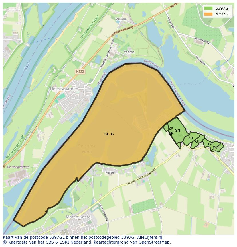 Afbeelding van het postcodegebied 5397 GL op de kaart.