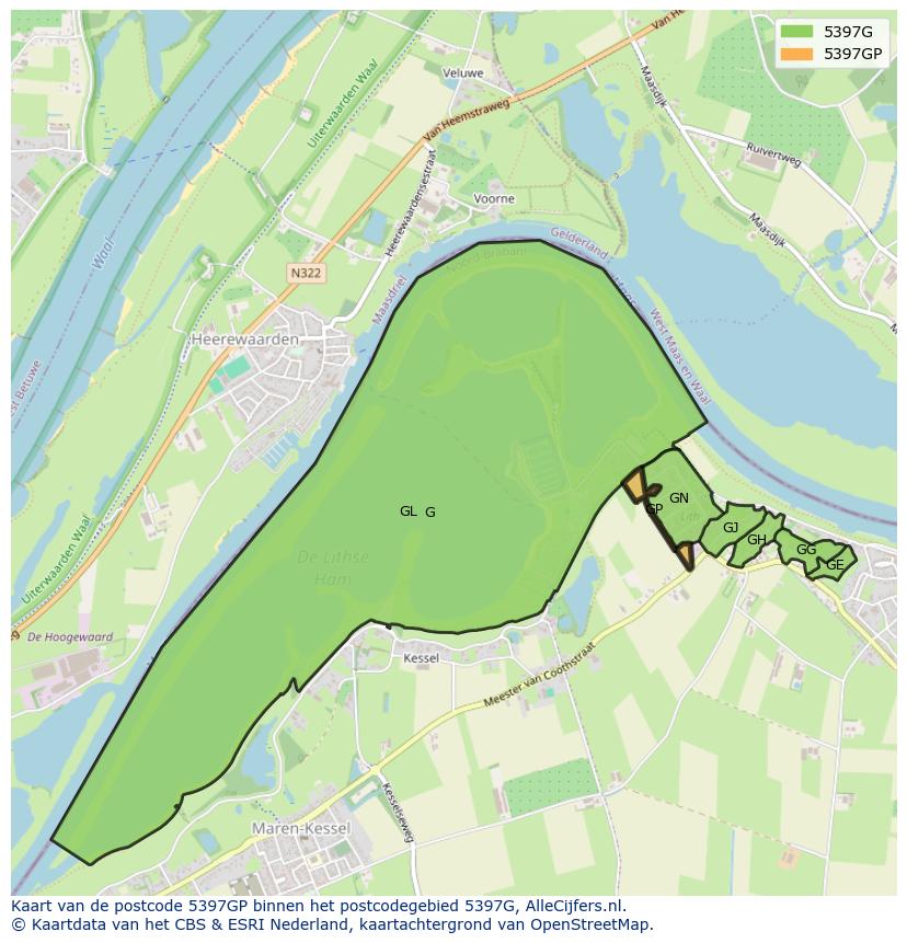 Afbeelding van het postcodegebied 5397 GP op de kaart.