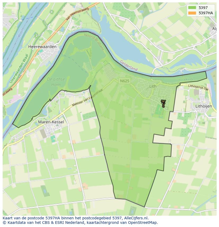 Afbeelding van het postcodegebied 5397 HA op de kaart.