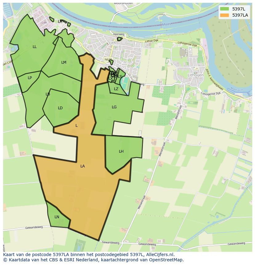 Afbeelding van het postcodegebied 5397 LA op de kaart.